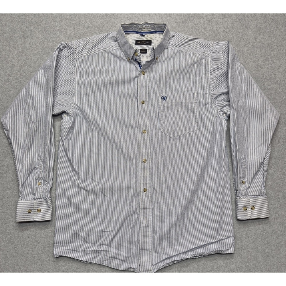 Ariat Pro Series Shirt Mens M Blue White Striped Long Sleeve Button Down